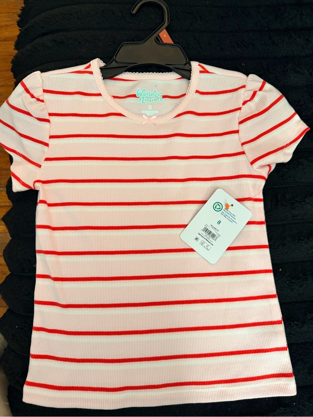 wonder nation Pink and Red Striped Short Sleeve Tee